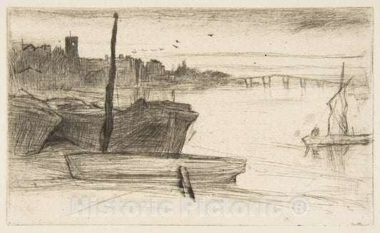 Art Print : James McNeill Whistler - Chelsea Bridge and Church : Vintage Wall Art