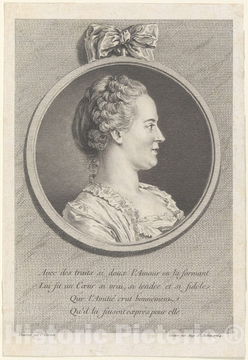 Art Print : Augustin de Saint-Aubin - Portrait of Madame de Pompadour (Madame Le Normant d'Estiolles) : Vintage Wall Art