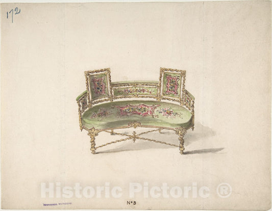 Art Print : British, 19th Century - Design for a Curve-Backed Settee : Vintage Wall Art