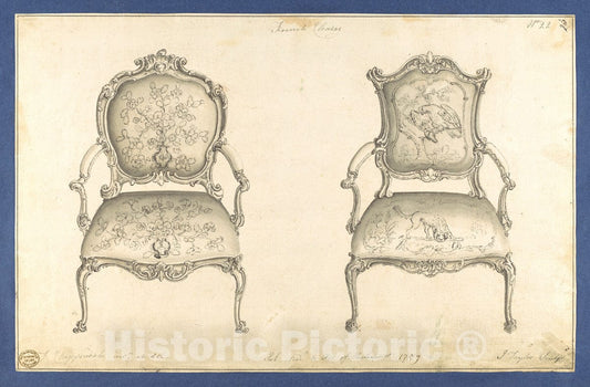 Art Print : Thomas Chippendale - French Chairs, in Chippendale Drawings, Vol. I : Vintage Wall Art