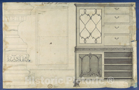 Art Print : Thomas Chippendale - Chest of Drawers, from Chippendale Drawings, Vol. II 2 : Vintage Wall Art