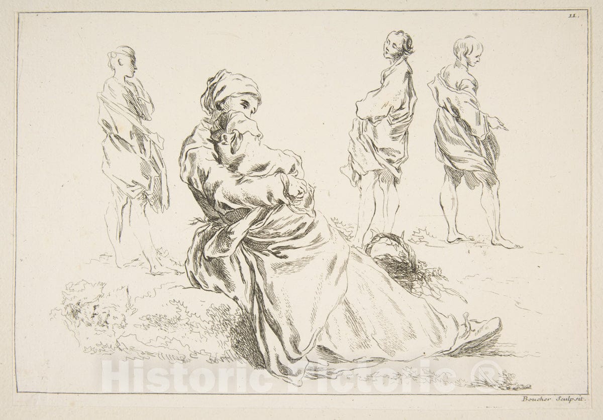 Art Print : François Boucher - Sheet of Sketches - 422194 : Vintage Wall Art