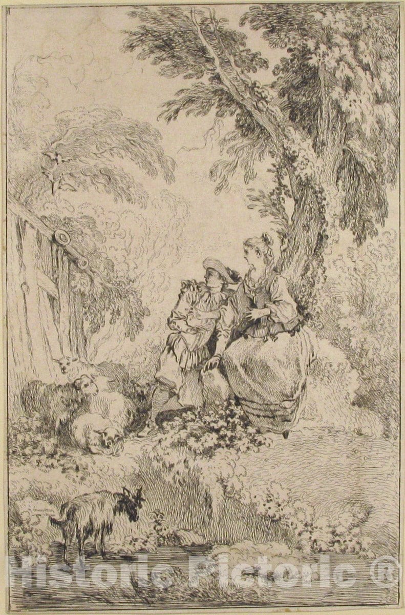 Art Print : François Boucher - Surprised Young Couple Under a Tree : Vintage Wall Art