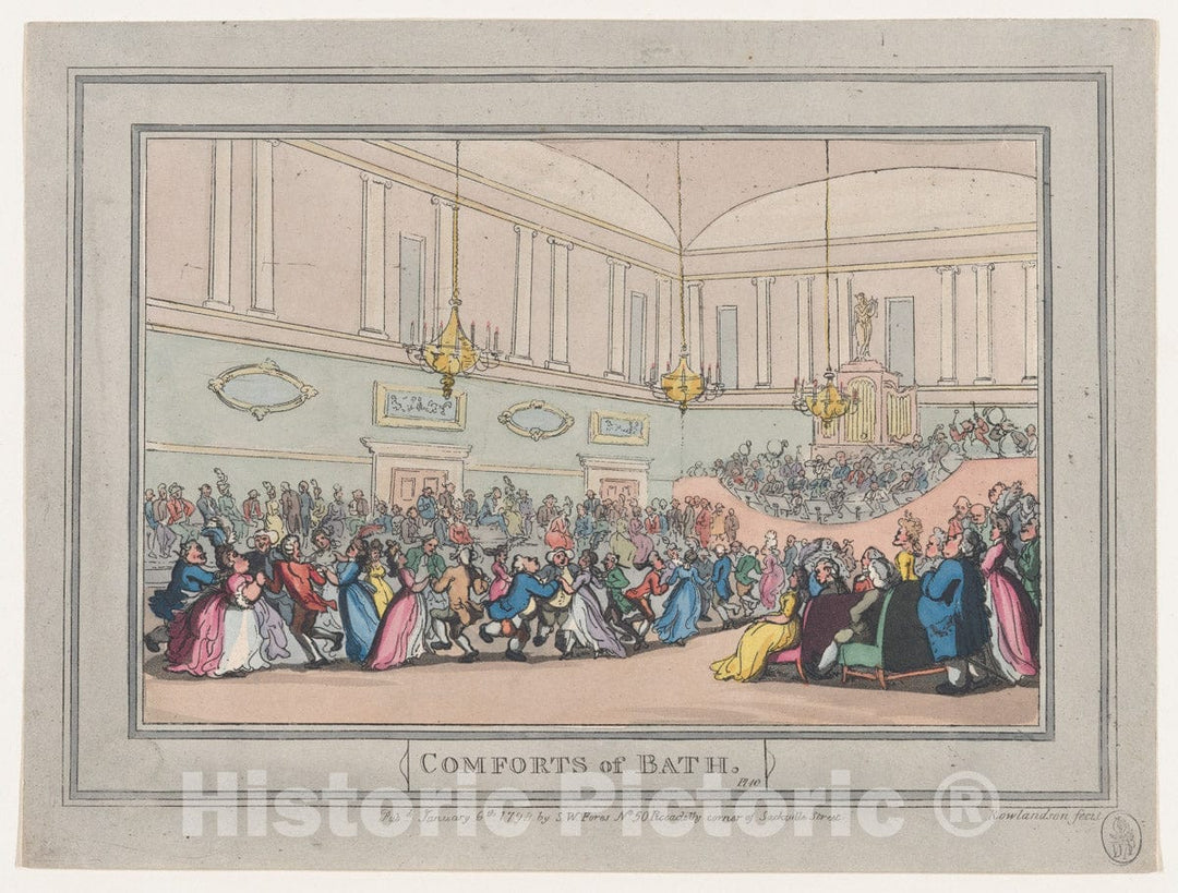 Art Print : Thomas Rowlandson - Comforts of Bath, Plate 10 1 : Vintage Wall Art