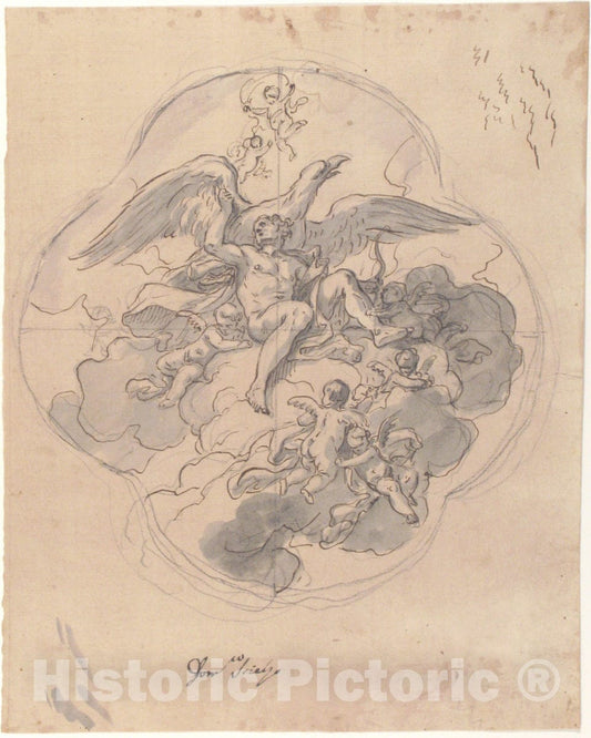 Art Print : Francesco Solimena - Jupiter with his Eagle (Recto) : Vintage Wall Art