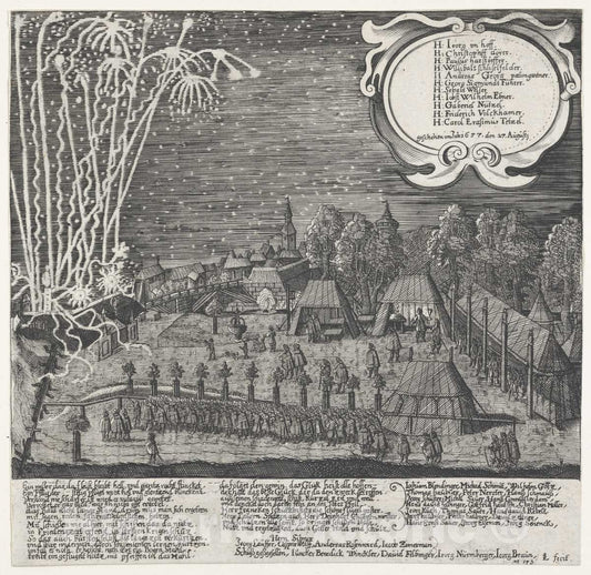 Art Print : Lukas Schnitzer - Fireworks Display Given by The Archery Company of Nuremberg, August 27, 1657 : Vintage Wall Art