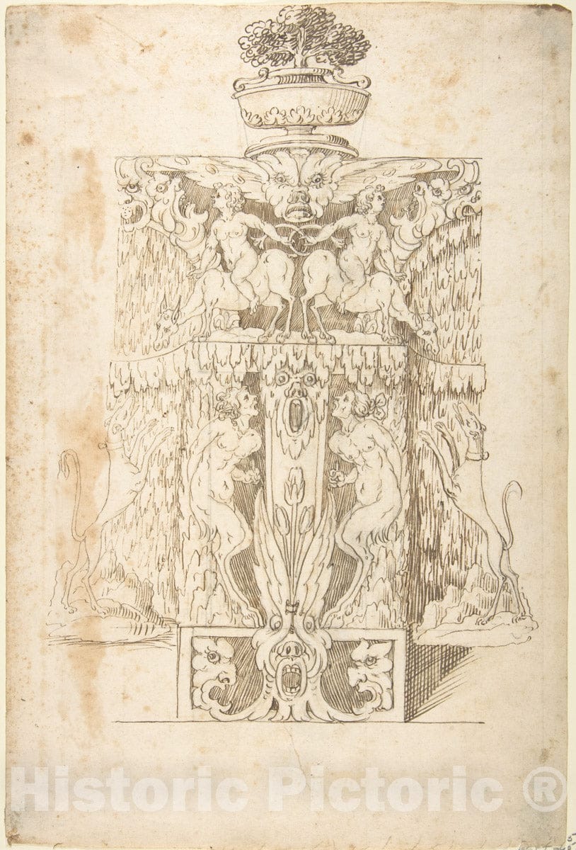 Art Print : Italian, Lombard, 16th Century - Design for a Wall Fountain - 422233 : Vintage Wall Art
