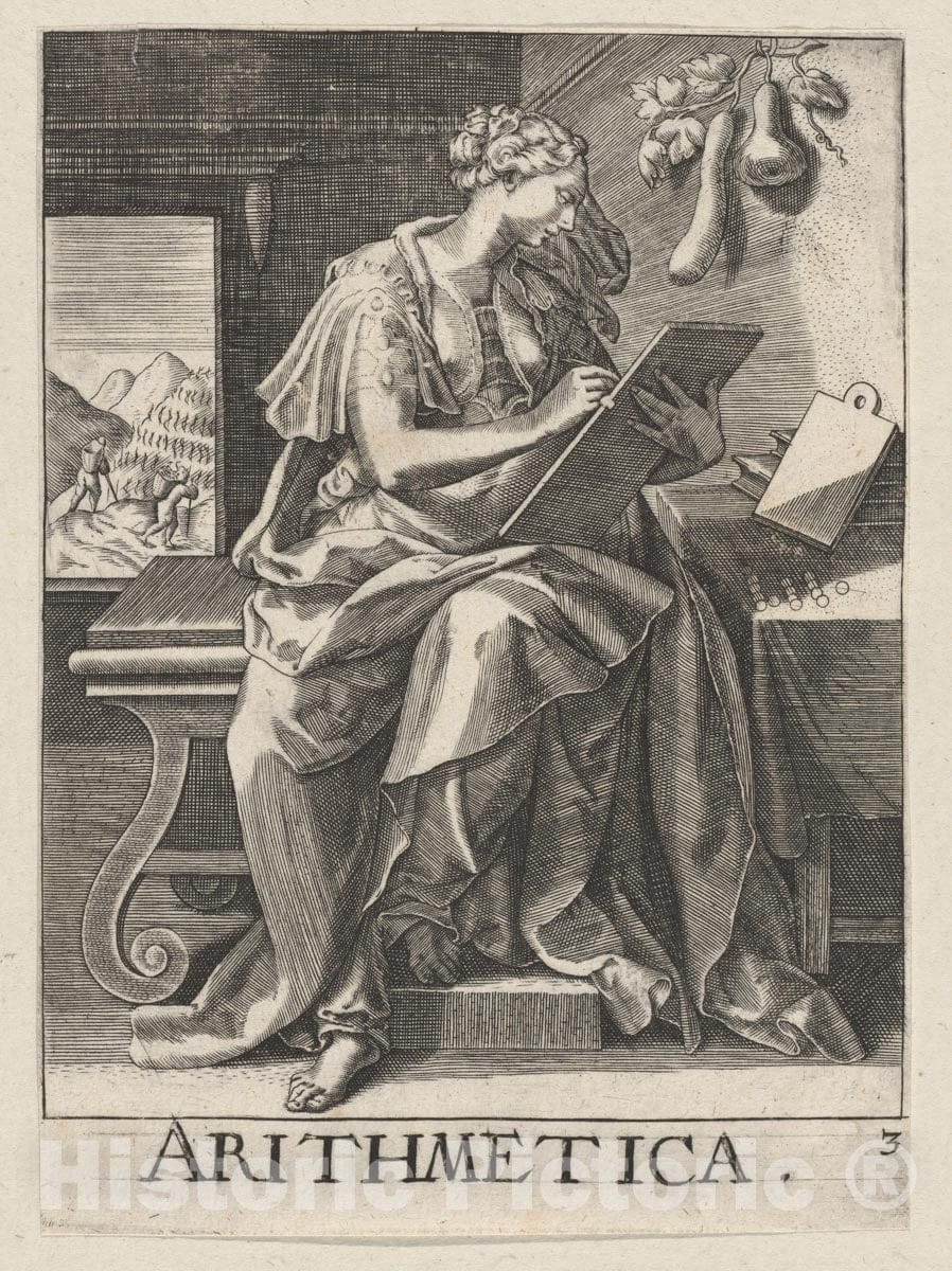Art Print : Johann Sadeler I - Arithmetica, from The Seven Liberal Arts 2 : Vintage Wall Art