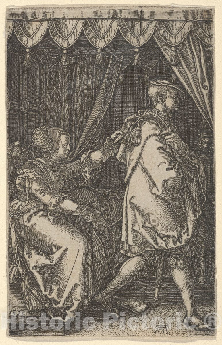Art Print : Heinrich Aldegrever - Joseph and Potiphar's Wife, from The Story of Joseph : Vintage Wall Art