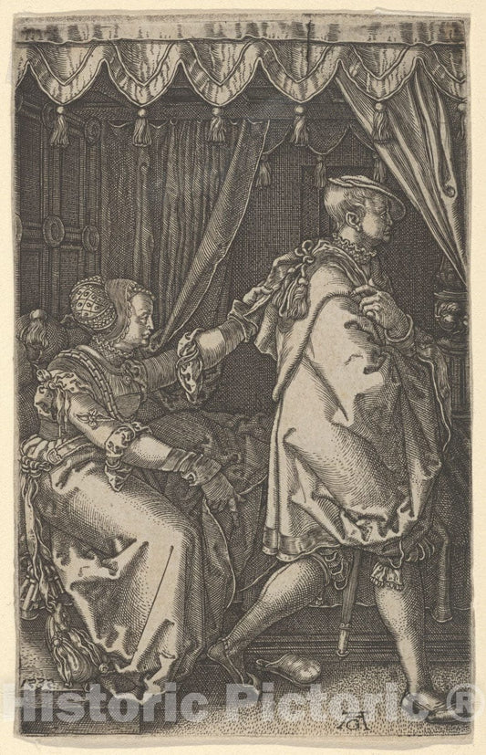 Art Print : Heinrich Aldegrever - Joseph and Potiphar's Wife, from The Story of Joseph : Vintage Wall Art