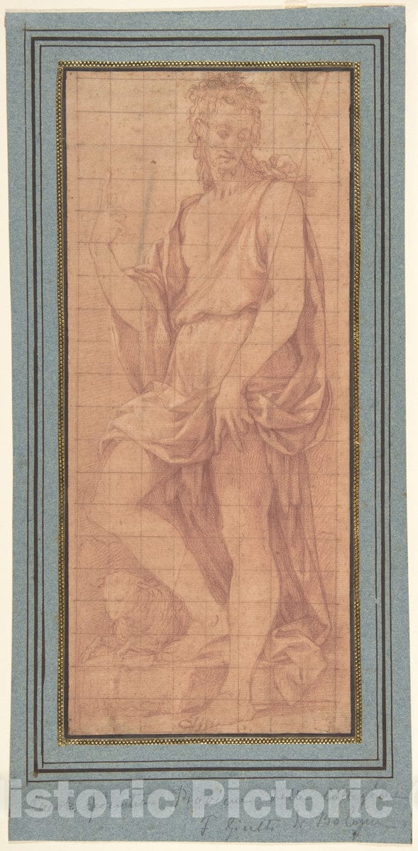 Art Print : Girolamo Macchietti - Standing Saint John The Baptist with The Lamb : Vintage Wall Art