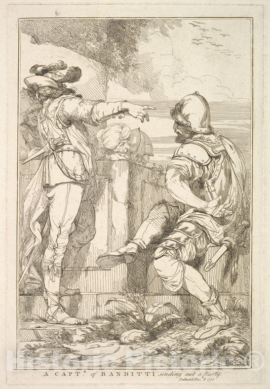 Art Print : A Captain of Banditti Sending Out a Party (from Fifteen Etchings Dedicated to Sir Joshua Reynolds) - Artist: John Hamilton Mortimer - 1778 : Vintage Wall Art