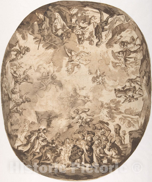 Art Print : Bartolommeo Tarsia - Design for an Oval Ceiling with Four New Testament Scenes : Vintage Wall Art