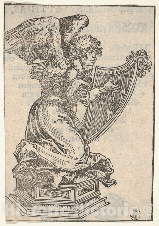 Art Print : Lucas Cranach The Elder - A Silver Statuette of an Angel Playing The Harp, from The Large Series of Wittenberg Reliquaries : Vintage Wall Art