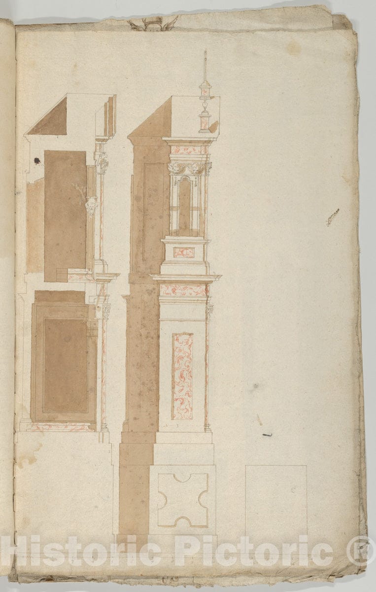 Art Print : Flemish - Side View of an Altar with Red Marble to be Set Against a Wall : Vintage Wall Art