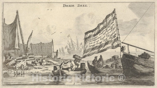 Art Print : Reinier Nooms, Called Zeeman - A Seaport, Title Page from Various Ships and Views of Amsterdam, Part III : Vintage Wall Art