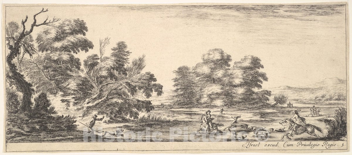 Art Print : Plate 5: Two Horsemen in a Stream to Right - Artist: Stefano Della Bella - Created: c1641 2 : Vintage Wall Art
