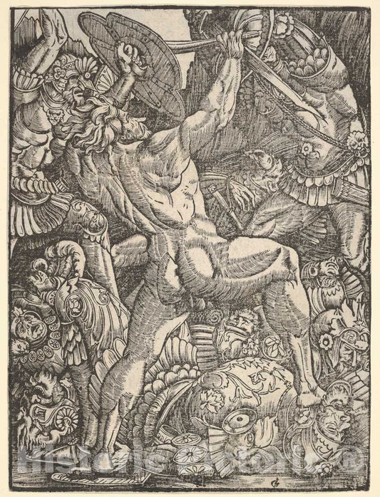 Art Print : Possibly by Gabriel Salmon - Hercules Fighting The Sons of Proteus : Vintage Wall Art