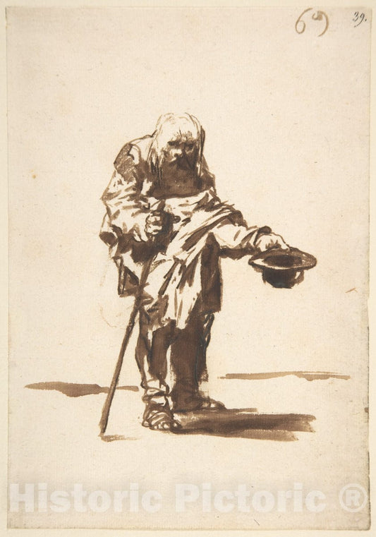 Art Print : Goya - Beggar with a Staff in His Right Hand, from Images of Spain Album (F), 69 : Vintage Wall Art