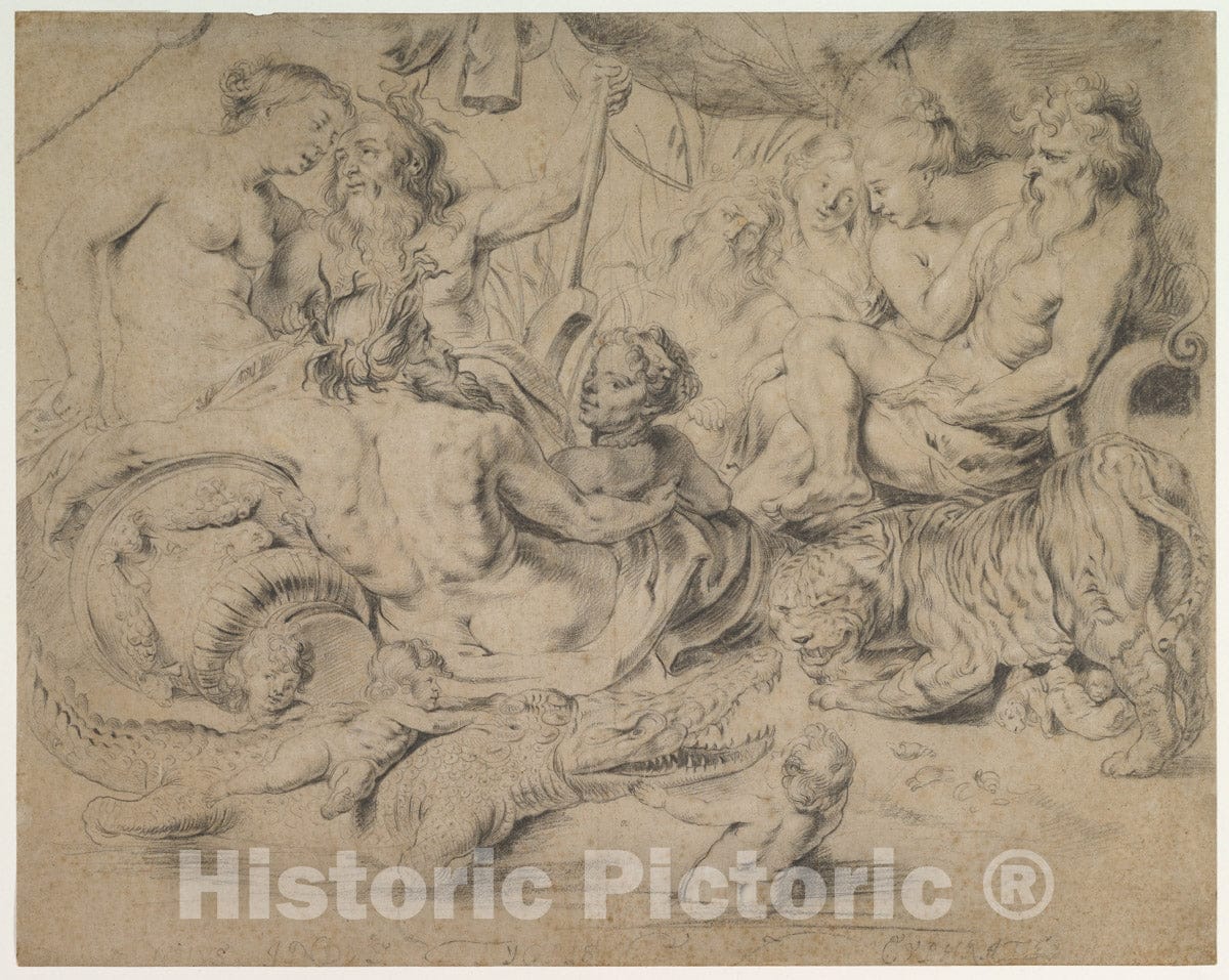 Art Print : Flemish, 17th Century - The Nile, Indus, Tigris and Euphrates Rivers : Vintage Wall Art