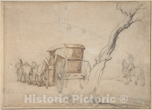 Art Print : Gerard TER Borch The Younger - Carriage in A Landscape : Vintage Wall Art