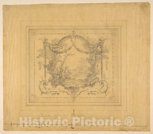 Art Print : Jules-Edmond-Charles Lachaise - Design for a Panel Painted with a Pastoral Scene and rococco Motifs : Vintage Wall Art