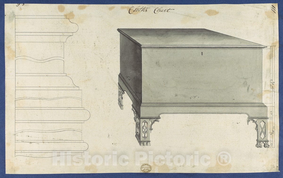 Art Print : Thomas Chippendale - Clothes Chest, from Chippendale Drawings, Vol. II : Vintage Wall Art
