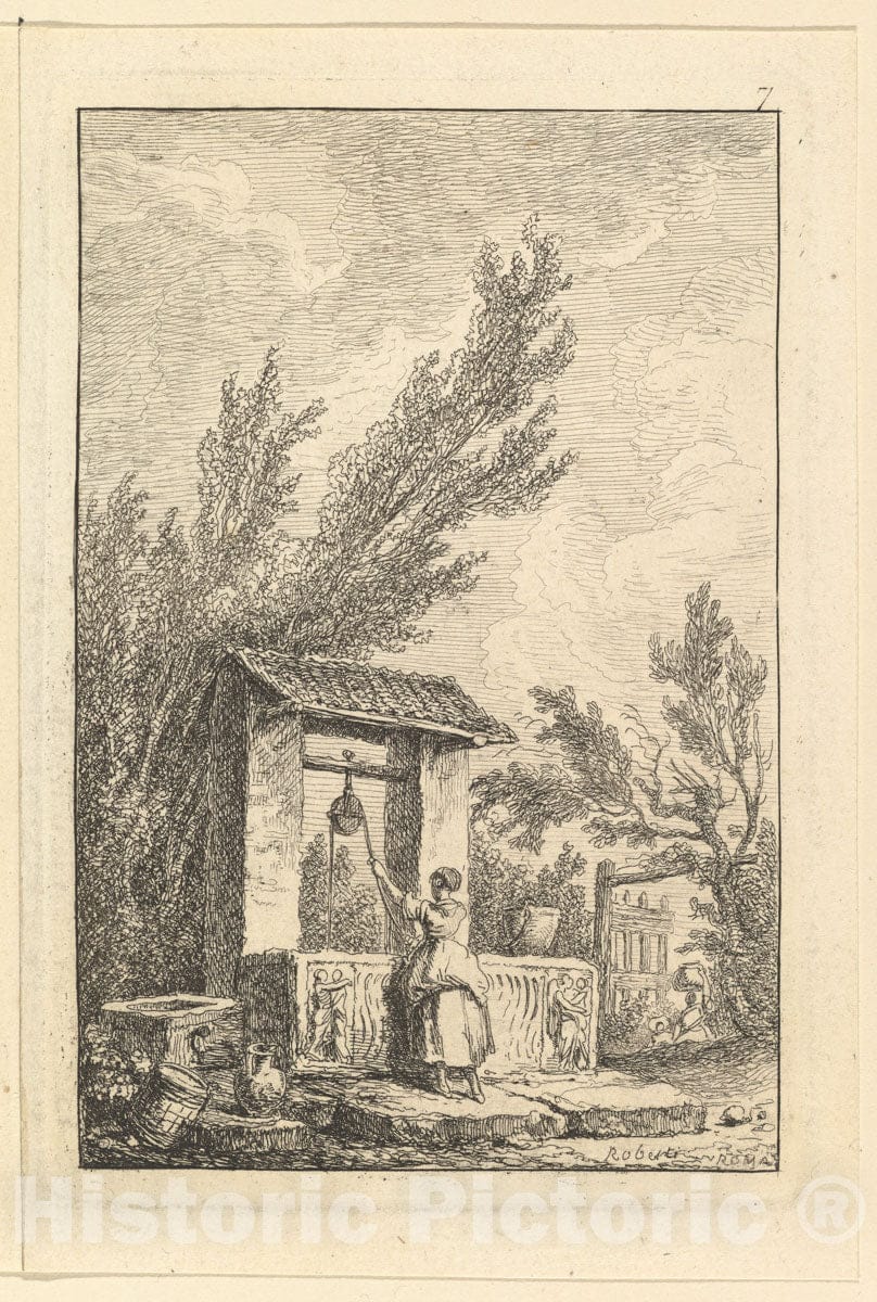 Art Print : Hubert Robert - Le Puits : Vintage Wall Art