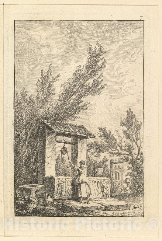 Art Print : Hubert Robert - Le Puits : Vintage Wall Art