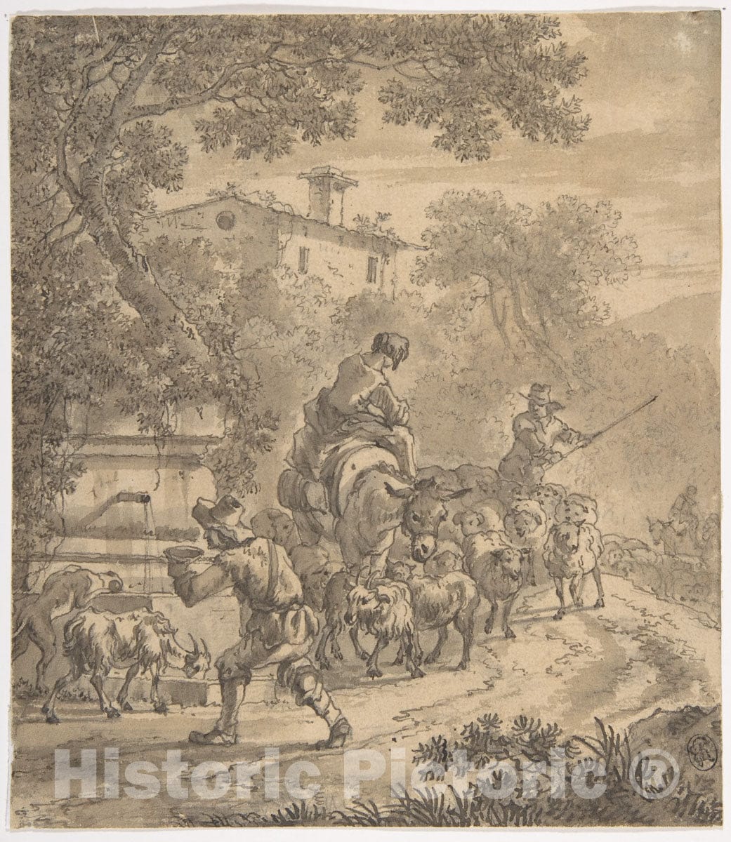 Art Print : Adriaen Van der Cabel - Landscape with Shepherds and Their Flock : Vintage Wall Art