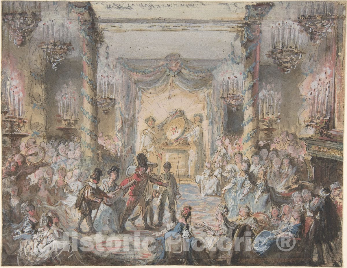 Art Print : Gabriel de Saint-Aubin - Theatrical Divertissement Offered at a Gala Evening Party : Vintage Wall Art