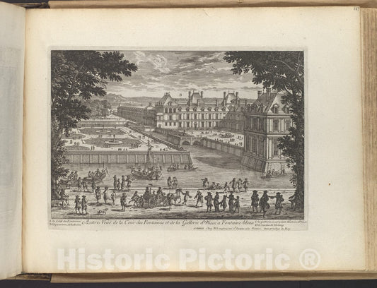 Art Print : Adam Perelle - Autre Veüe de la Cour de Fontaines et la Galerie d'Ulisse à Fontaine-bleau : Vintage Wall Art