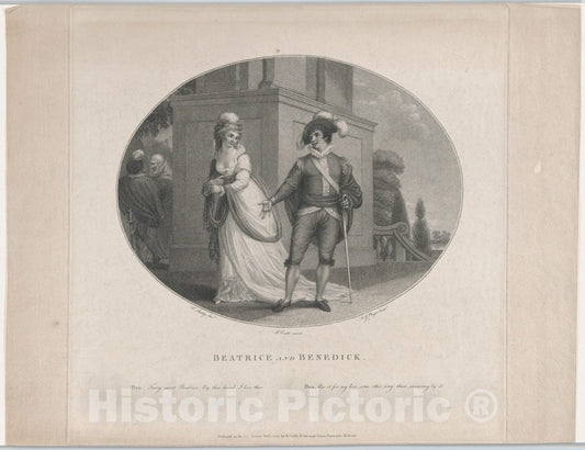 Art Print : Charles Gauthier Playter - Beatrice and Benedick (Shakespeare, Much ADO About Nothing, Act 4, Scene 1) : Vintage Wall Art