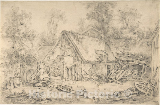Art Print : Imitator of François Boucher - A Cottage : Vintage Wall Art