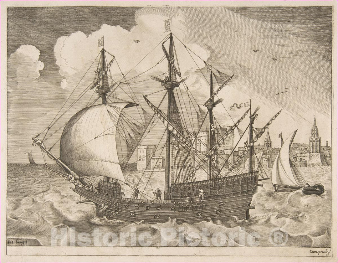 Art Print : Frans Huys - Armed Four-Master Putting Out to Sea from The Sailing Vessels : Vintage Wall Art