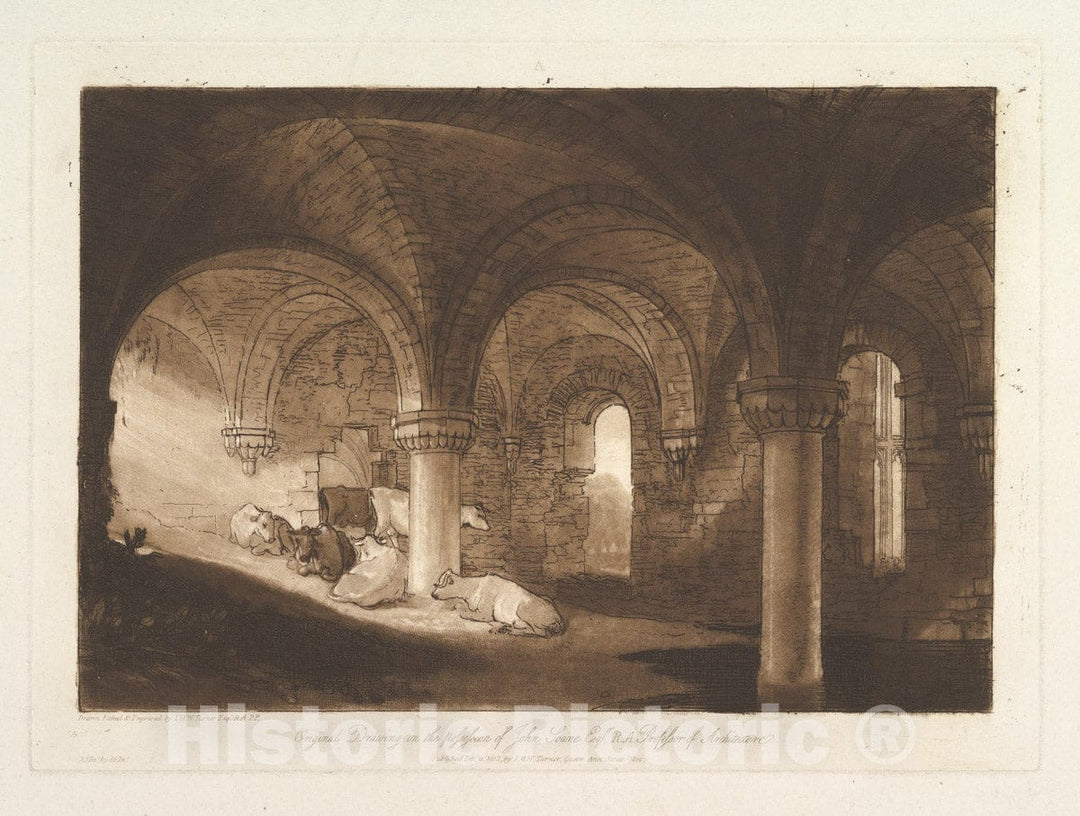 Art Print : Joseph Mallord William Turner - Crypt of Kirkstall Abbey (Liber Studiorum, Part VIII, Plate 39) 1 : Vintage Wall Art