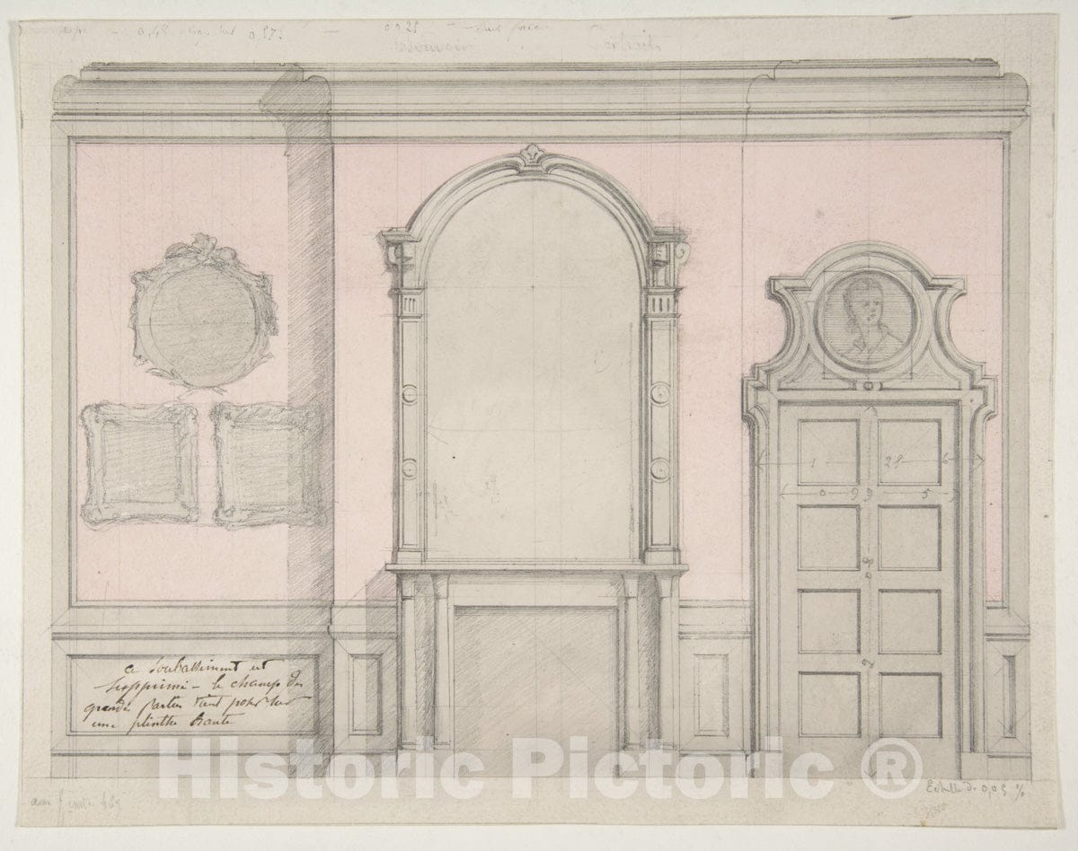Art Print : Jules-Edmond-Charles Lachaise - Design for Treatment of a Chimney-Piece and Adjacent Door : Vintage Wall Art