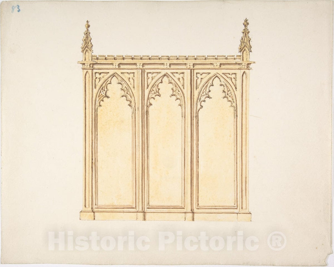 Art Print : British, 19th Century - Design for a Gothic Paneling : Vintage Wall Art