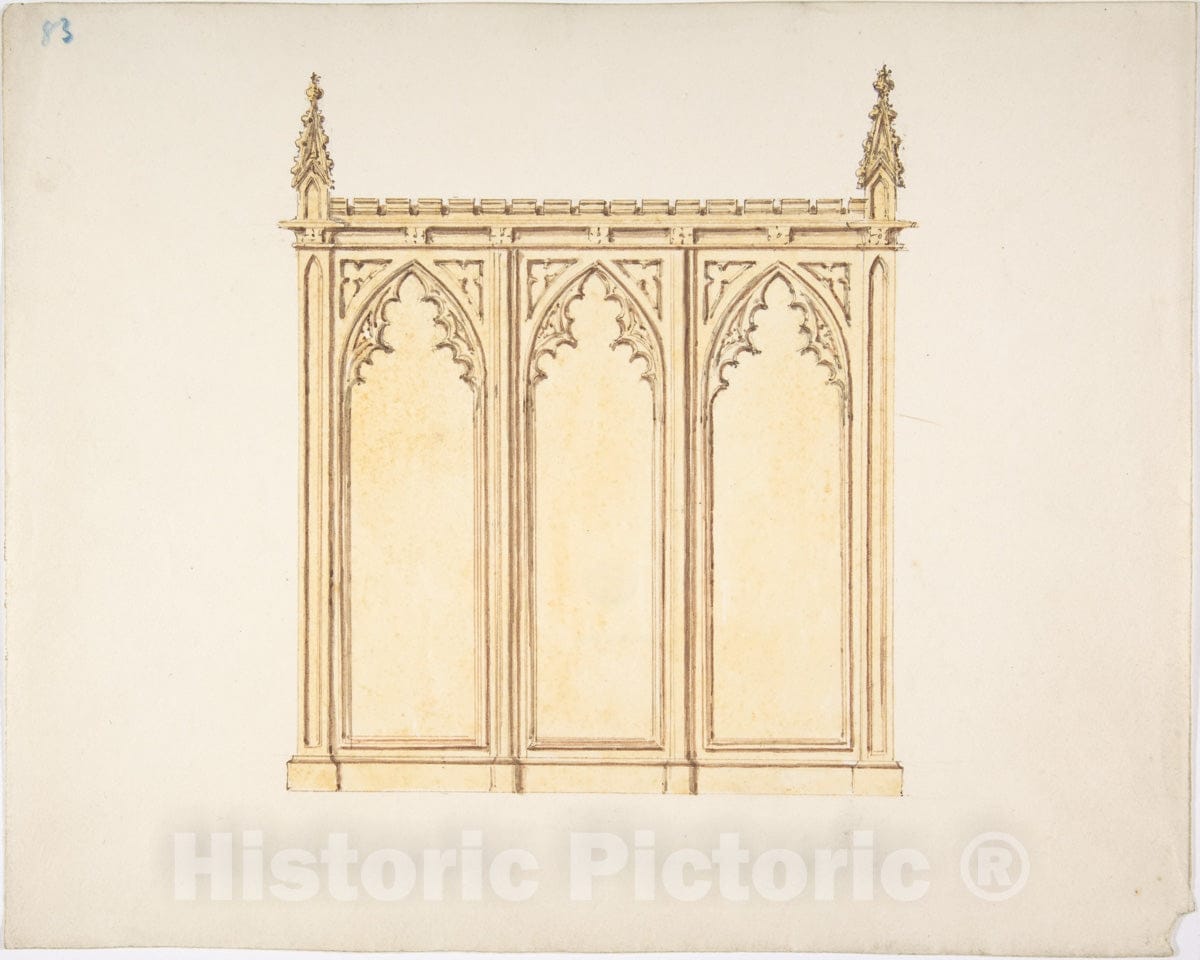 Art Print : British, 19th Century - Design for a Gothic Paneling : Vintage Wall Art