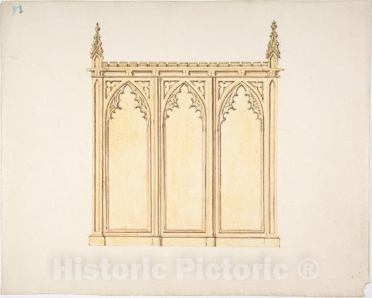 Art Print : British, 19th Century - Design for a Gothic Paneling : Vintage Wall Art