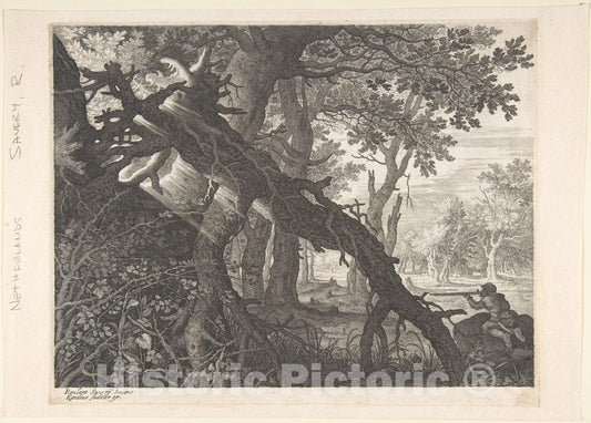 Art Print : Aegidius Sadeler II - A Forest with a Rabbit Hunt : Vintage Wall Art