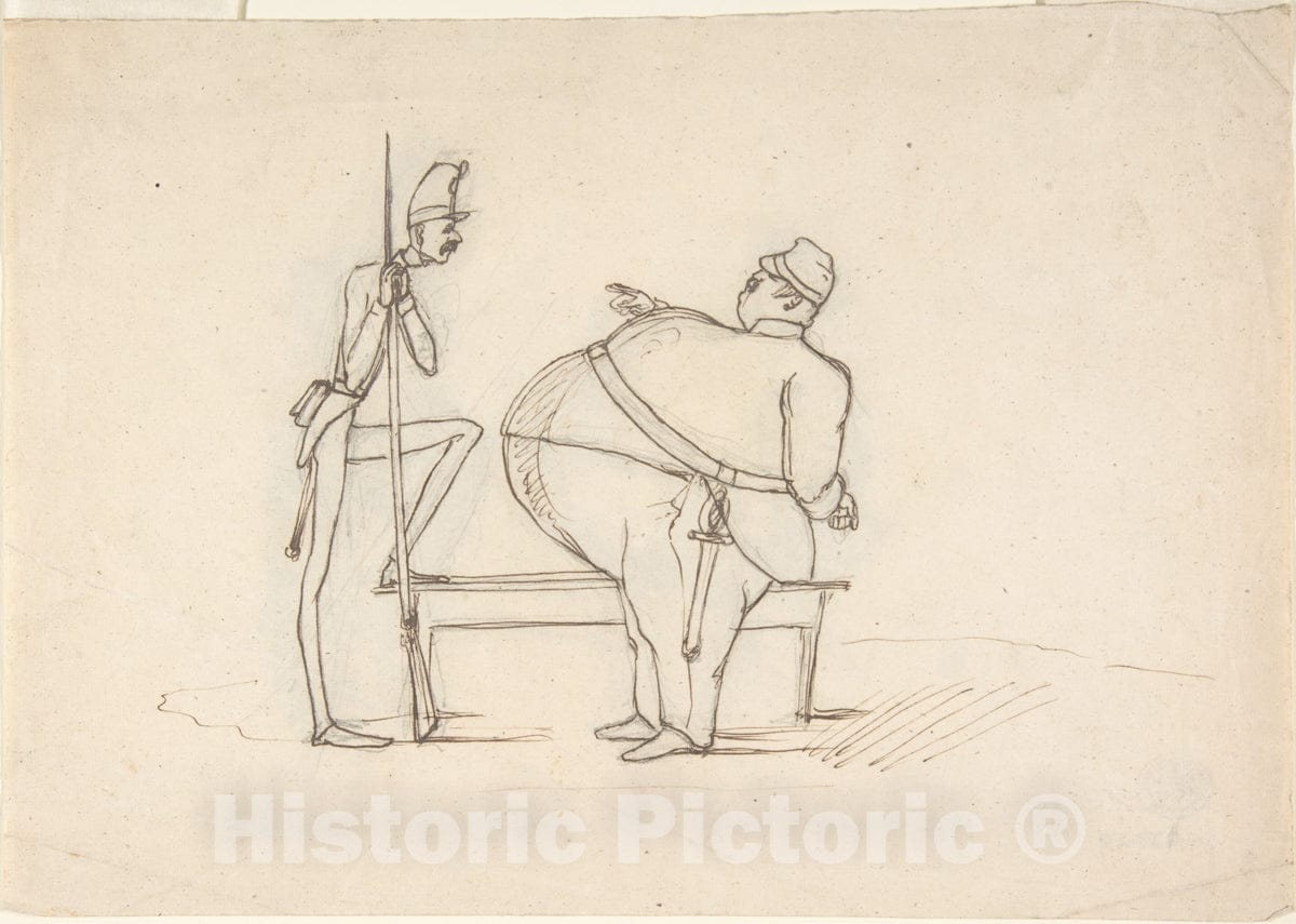 Art Print : Italian, 19th Century - Caricature of Two Soldiers : Vintage Wall Art