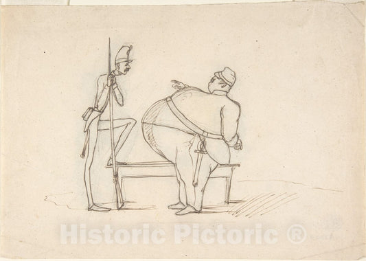Art Print : Italian, 19th Century - Caricature of Two Soldiers : Vintage Wall Art