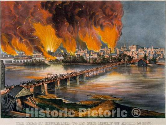 Art Print : Currier & Ives - The Fall of Richmond, Virginia on The Night of April 2nd, 1865 : Vintage Wall Art