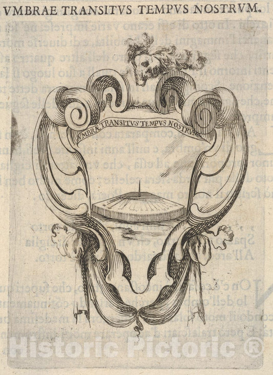 Art Print : A cartouche with a Sundial - Artist: Stefano Della Bella - Created: c1640 : Vintage Wall Art