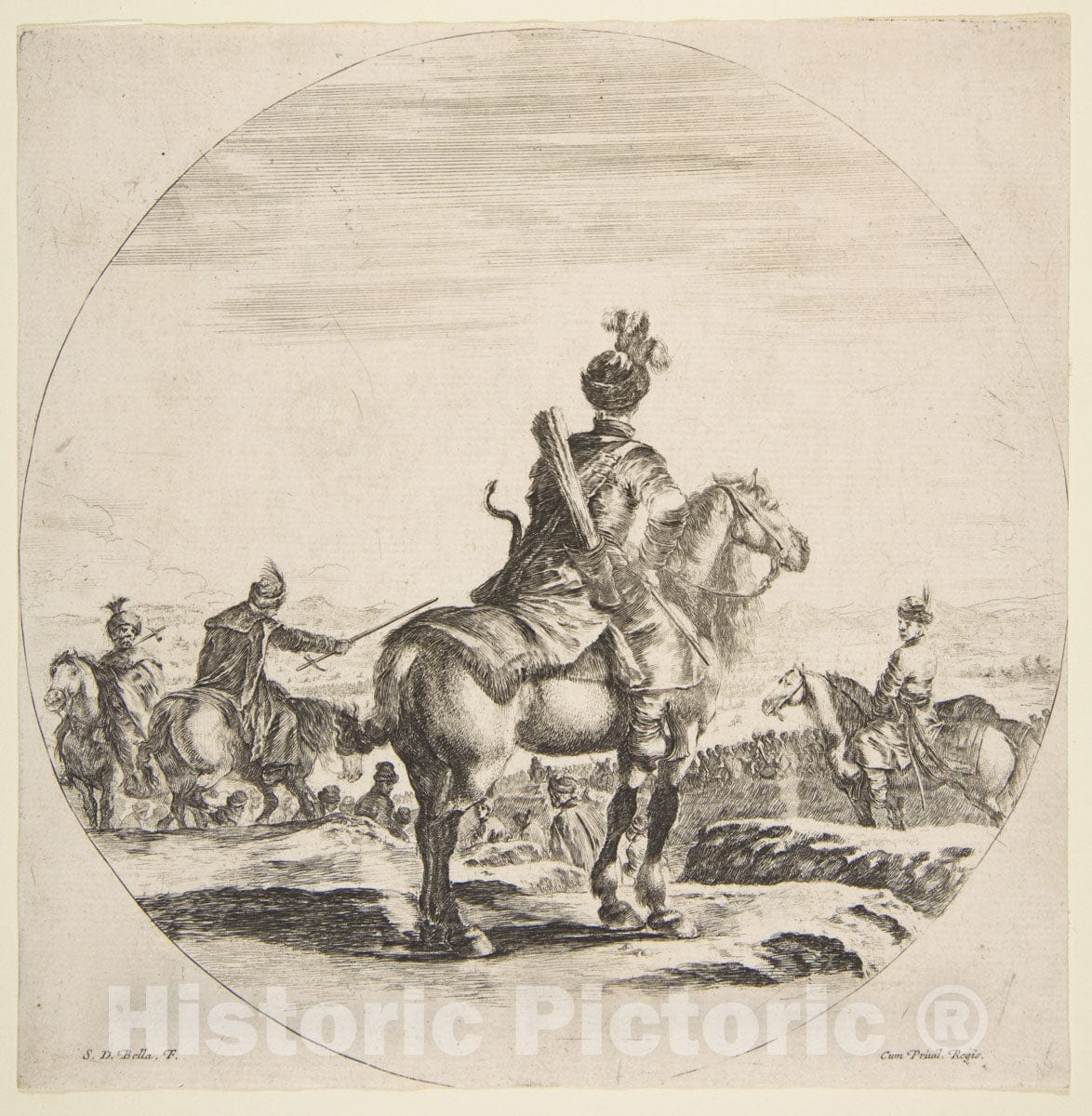 Art Print : Polish Horseman with a Bow and Arrow - Artist: Stefano Della Bella - Created: c1651 2 : Vintage Wall Art