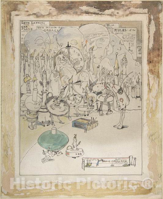 Art Print : Dion C. Calthrop - Confessions of an Inquiring Spirit, No. 3 (Recto); Study for a Scene with Ten Imaginary Creatures (Verso) : Vintage Wall Art