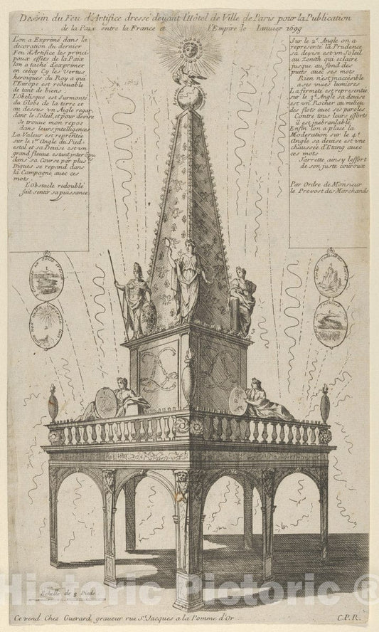 Art Print : Anonymous, French, 17th Century - Fireworks Celebrating The Peace Between France and The Empire, January 1698 : Vintage Wall Art