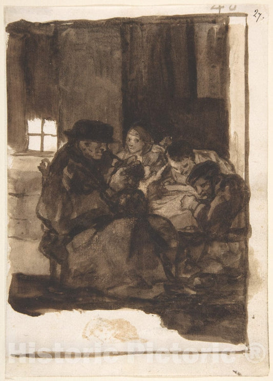Art Print : Goya - Hunting Lice; Images of Spain Album (F), Page 40 : Vintage Wall Art