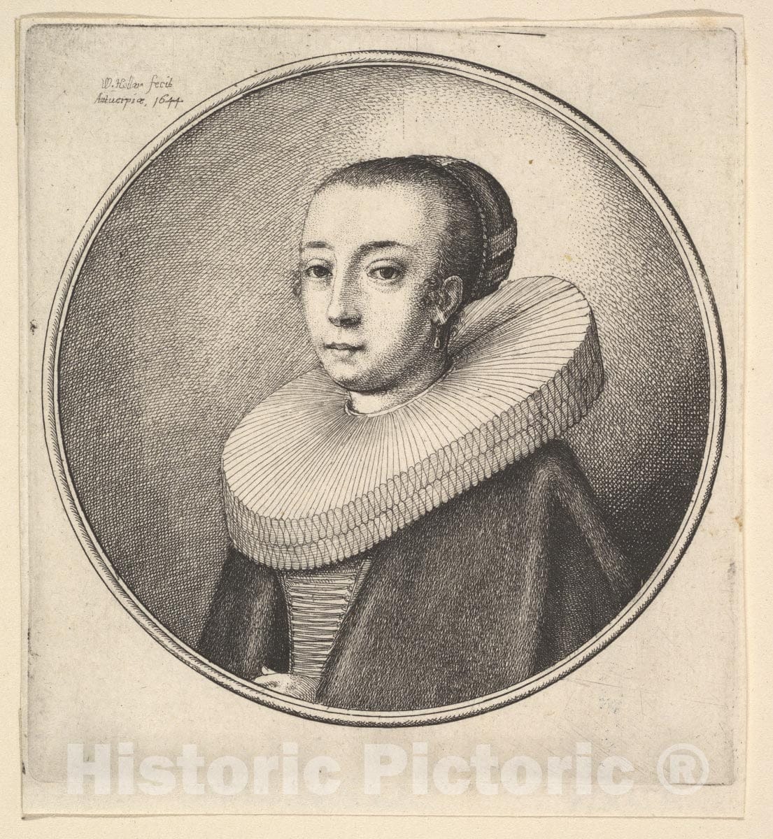 Art Print : Wenceslaus Hollar - Woman with Circular lace Ruff : Vintage Wall Art